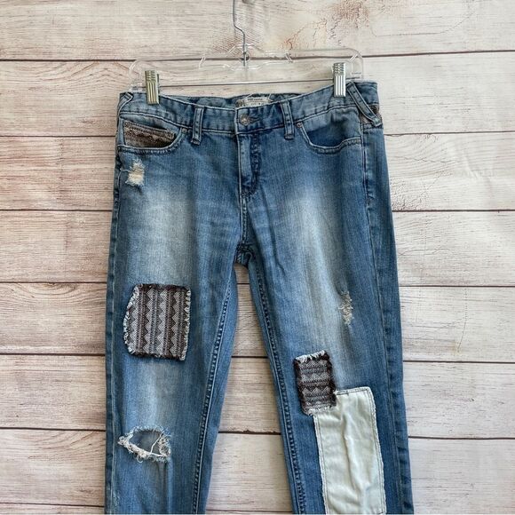 FREE PEOPLE DISTRESSED PATCHWORK JEANS - Picture 2 of 7
